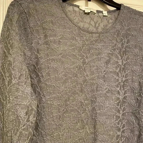 Vince Jacquard Women's Wool Blend Long Sleeve Lace Textured Sheer Gray large - Picture 3 of 9